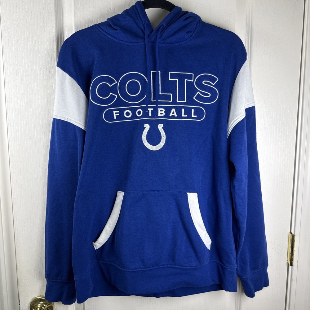 Indianapolis Colts Football NFL Embroidered Hoodie Blue White Sz M Horseshoe